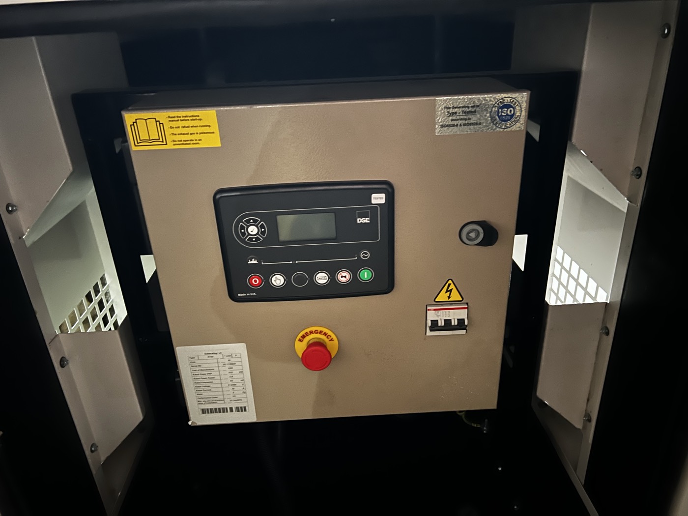 Control panel with auto-start controller and emergency stop
