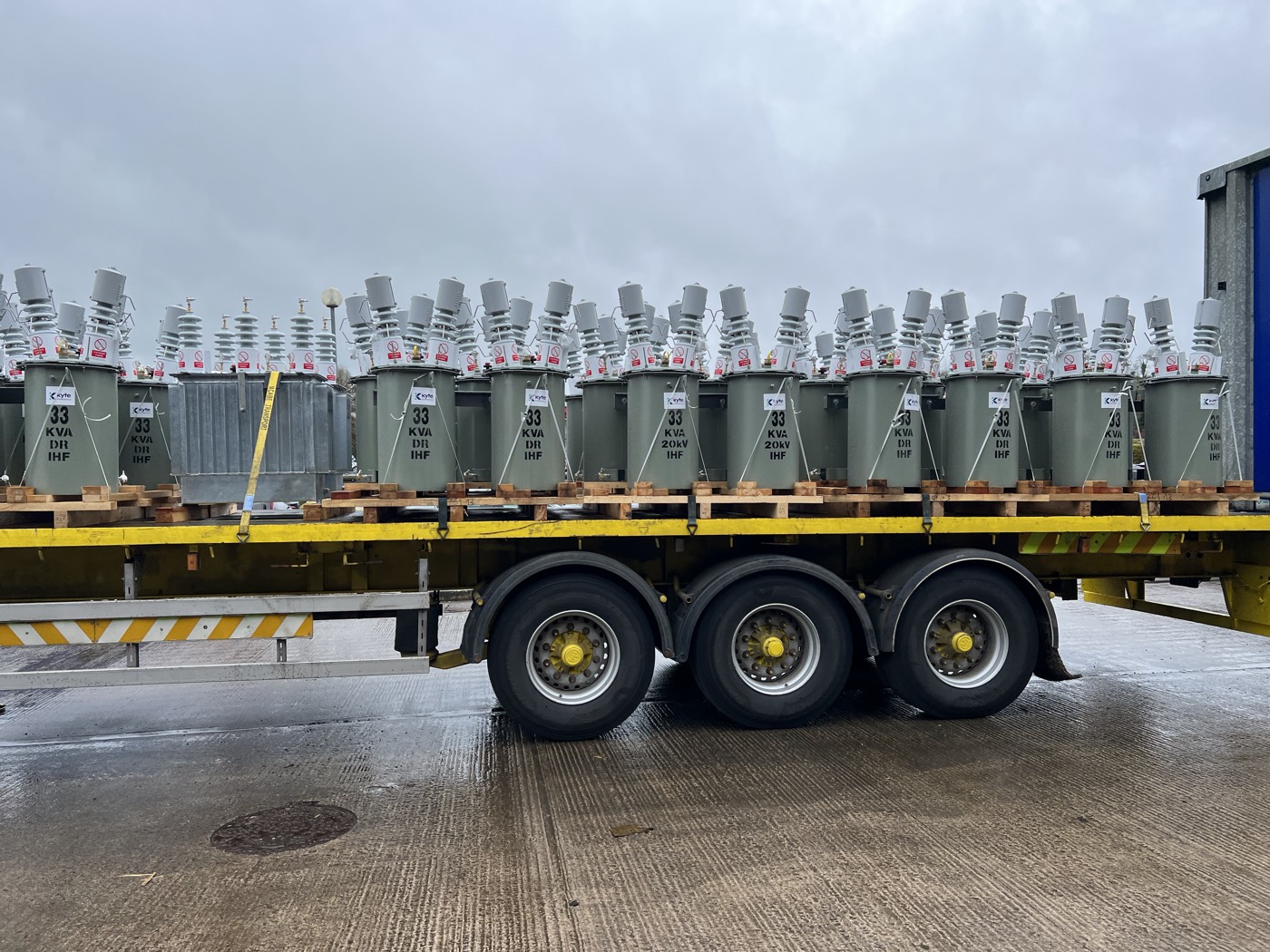 Convoy of power transformers loaded for delivery to grid substations